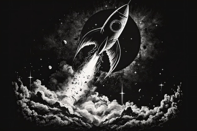 Lançamento de foguetes um emblema de aventura e poder de um tiro de nave espacial de míssil de metal