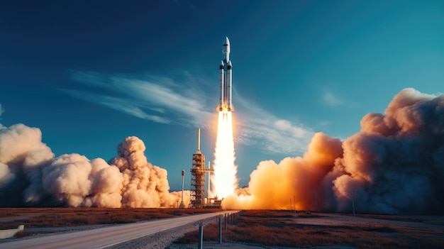 Lançamento de uma espaçonave ou foguete da Terra O momento do lançamento Uma imagem espetacular do lançamento de um foguete espacial