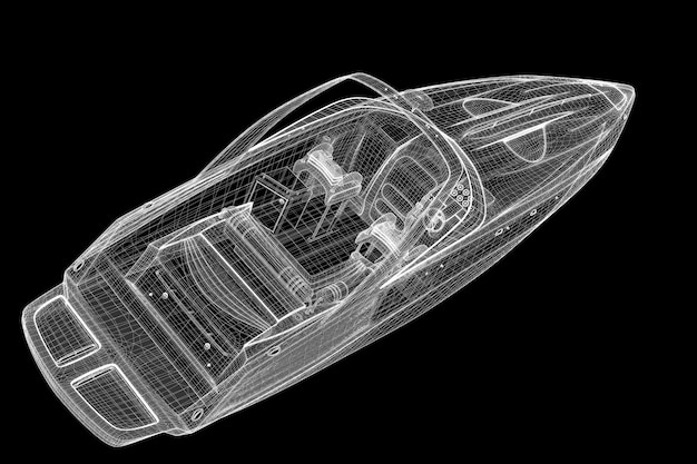 Lancha, Lancha em alta velocidade, estrutura do corpo do modelo 3D, modelo de fio