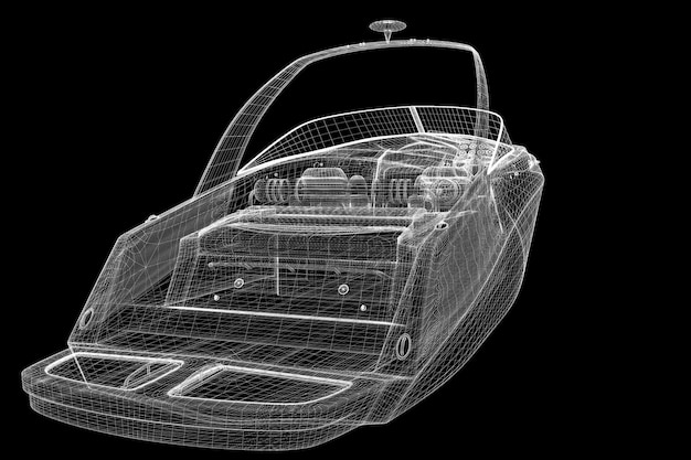 Lancha motora, lancha rápida, estructura de carrocería modelo 3D, modelo de alambre