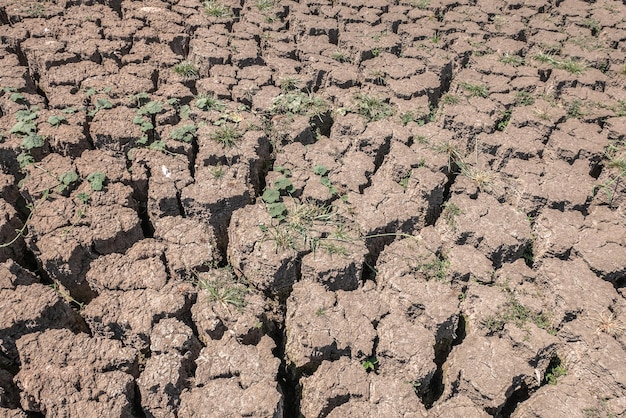 Land mit trockenem und rissigem Boden Hintergrund der globalen Erwärmung der Wüste