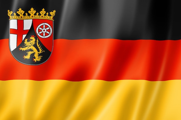 Landesflagge Rheinland-Pfalz, Deutschland wehende Bannersammlung. 3D-Darstellung