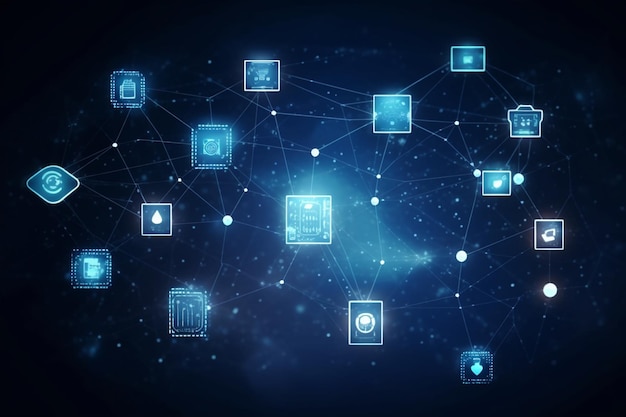 Landing page IoT Internet de las cosas dispositivos y conceptos de conectividad en una red Telaraña de n