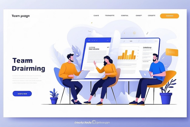 Landing-Page-Vorlage-Design mit Team-Brainstorming