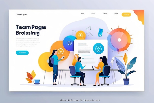 Landing-Page-Vorlage-Design mit Team-Brainstorming