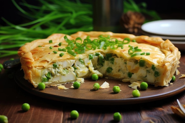 Landkuchen mit gekochten Eiern und Frühlingszwiebeln