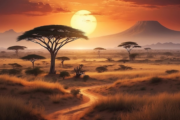 Foto landschaft afrikas mit warmem sonnenuntergang