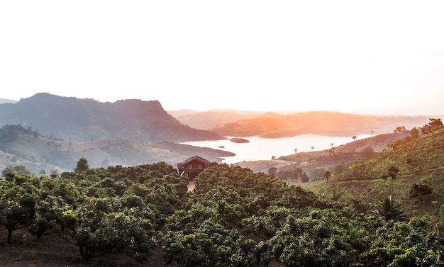 Foto landschaft allein haus am gipfel berg