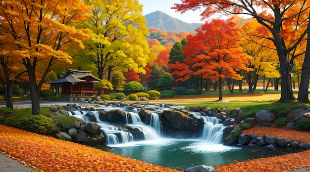 Landschaft aus roten Ahornblättern im Herbstpark