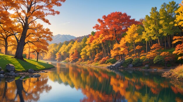 Landschaft aus roten Ahornblättern im Herbstpark