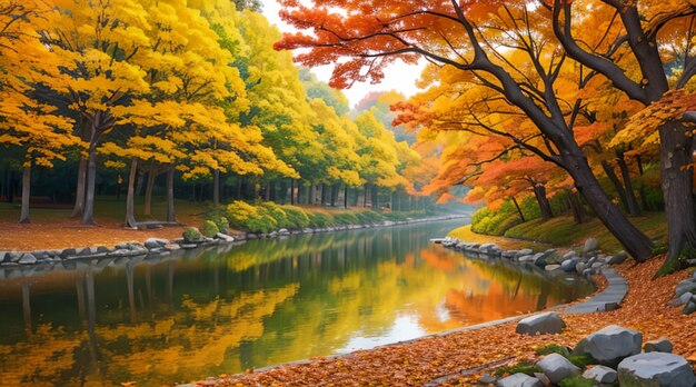 Landschaft aus roten Ahornblättern im Herbstpark