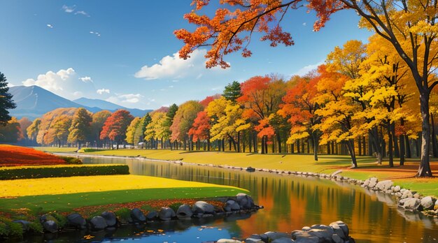 Landschaft aus roten Ahornblättern im Herbstpark