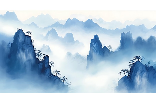 Landschaft blauer Hintergrund mit blauen Bergen und Wolkenbildern in der friedlichen beeindruckenden Natur