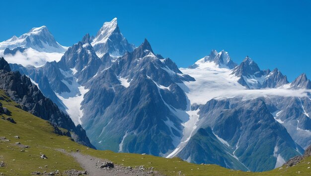 Foto landschaft der berggipfel im mont blanc-gebiet