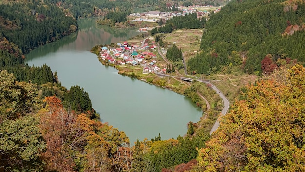 Landschaft der Tadami-Linie in Fukushima, Japan