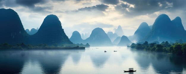 Foto landschaft des flusses guilin li und der karstberge china generative ai