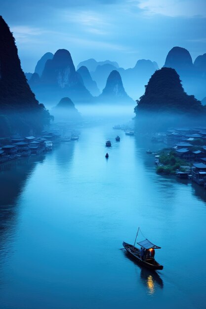 Foto landschaft des flusses guilin li und der karstberge china generative ki