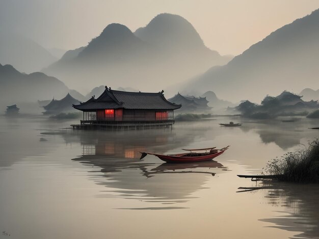 Landschaft des Sonnenuntergangs des Kaschmir Dal Indien