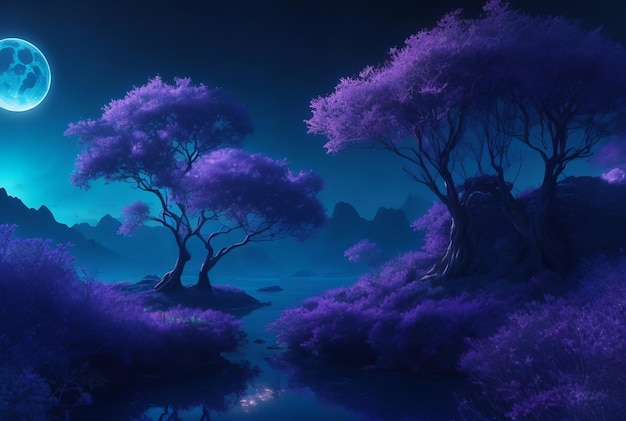 Landschaft dicht bewaldeter Wald Nachtblau ist eine gute Illustration