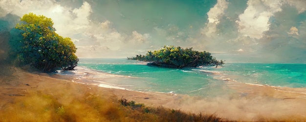 Landschaft eines exotischen wilden Strandes mit weißem Sand und azurblauem Meer an einem sonnigen Tag