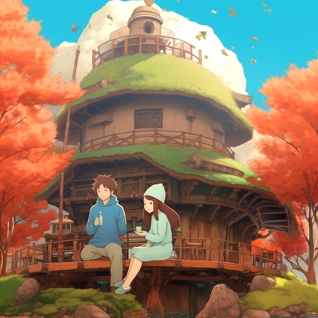 Foto landschaft im ghibli studio-stil