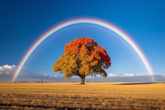 Landschaft im Herbst mit Regenbogen