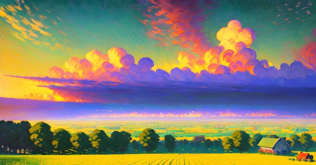 Landschaft Landwirtschaft Landwirtschaft Bio-Bauernhof Landkulturen Panoramablick Generative AI Fantasy Digital Art