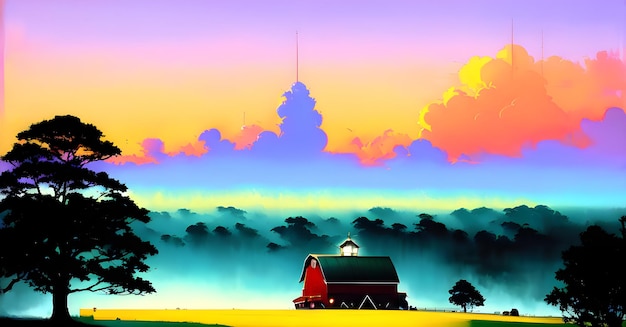 Landschaft Landwirtschaft Landwirtschaft Bio-Bauernhof Landkulturen Panoramablick Generative AI Fantasy Digital Art