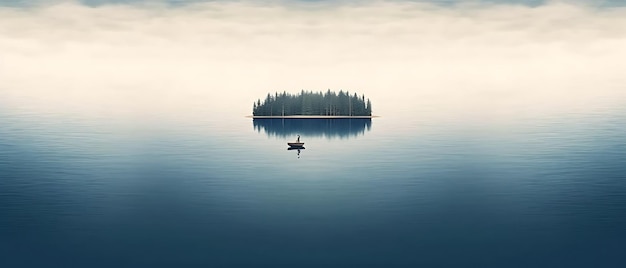 Landschaft minimalistisch Großer See mit einem kleinen Boot in der Mitte friedliche beeindruckende Natur