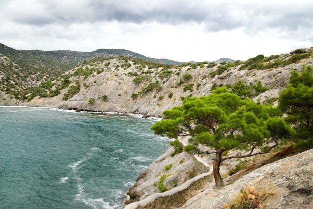 Landschaft mit Bergen und Meer