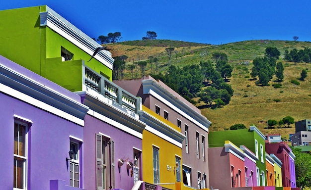 Landschaft mit bunten Häusern in Bo Kaap in Kapstadt