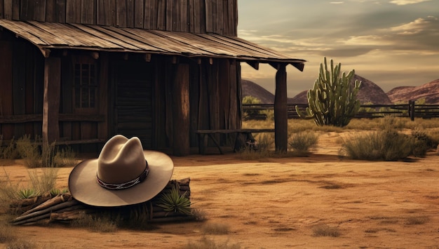Foto landschaft mit cowboyhut und ackerland-landlebenskonzept generative ki