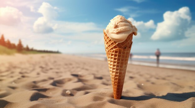 Landschaft mit Eis am Strand Meer und Himmel im Hintergrund Generative KI