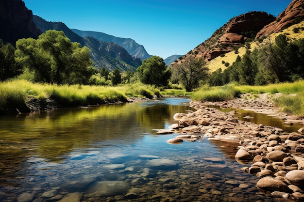 Landschaft mit Fluss und Bergen Generative Ai