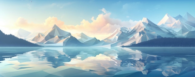 Landschaft mit großen, geformten Bergen und einem blauen, großen, sauberen See mit farbenfrohem Panorama