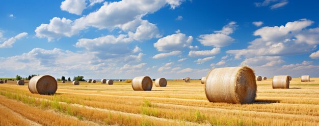 Landschaft mit Heufeld und Strohballen KI generativ