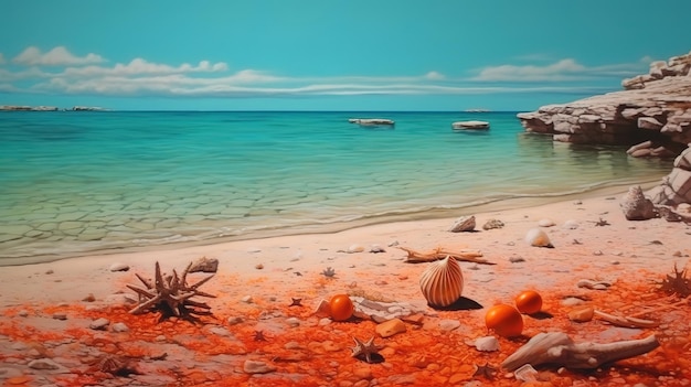 Landschaft mit Muscheln am tropischen Strand Generative Ai