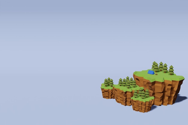 Landschaft mit niedrigem Poly 3D-Rendering Hintergrund Bergabenteuer entspannendes Konzept blauer Hintergrund