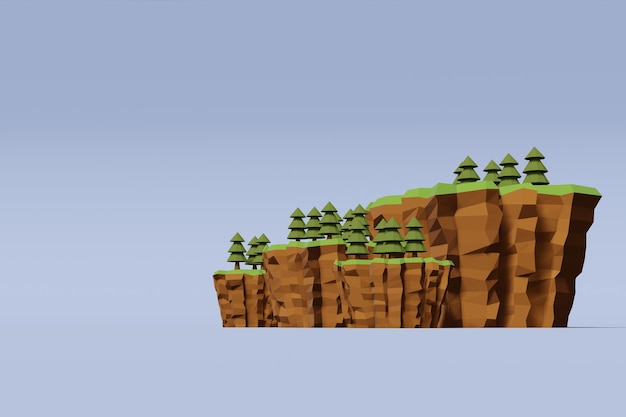 Landschaft mit niedrigem Poly 3D-Rendering Hintergrund Bergabenteuer entspannendes Konzept blauer Hintergrund