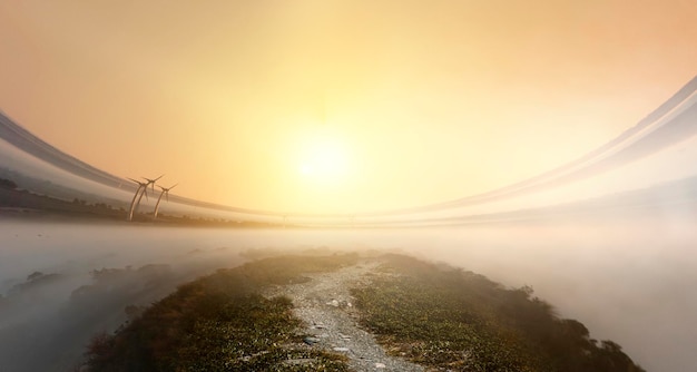 Landschaft mit Straße. Gemischte Medien