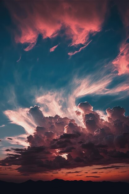 Landschaft mit Wolken, Himmel und Sonnenuntergang, erstellt mit generativer KI-Technologie