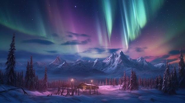 Landschaft mit wunderschönem Aurora-Himmel Generative KI