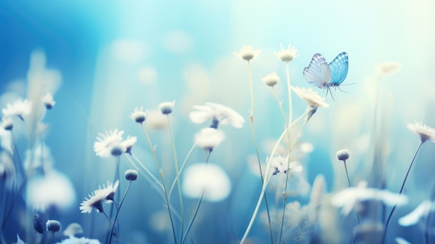 Landschaft mit wunderschönen Wildblumen in kühlen blauen Farben