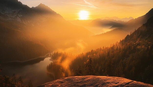 Landschaft Solarpunk-Ansicht von einem Berg aus FULL HD CRISP COLORS