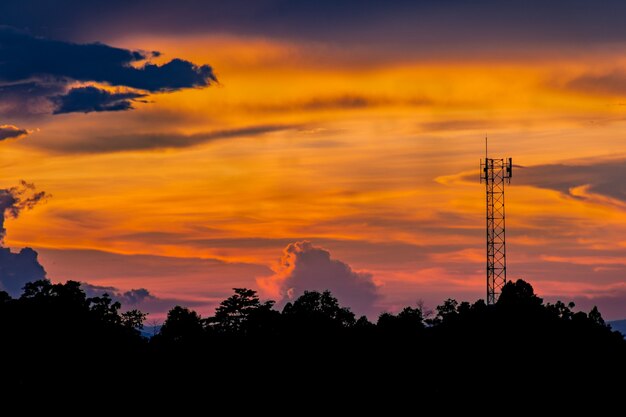 Landschaft Sonnenuntergang Silhouette und Antenne