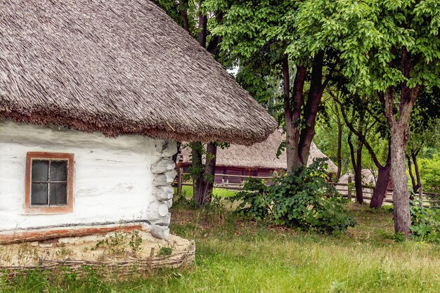 Landschaft Ton und Holzhütte Stroh Ukrainisch