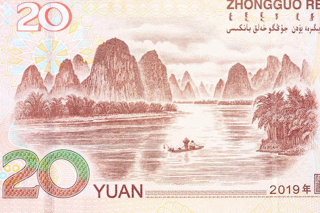 Landschaft vom Fluss Li in Guilin aus chinesischem Geld