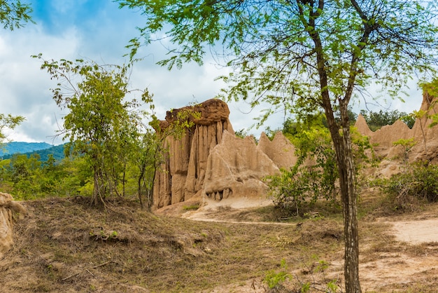 Landschaft von Bodentexturen erodierte Sandsteinsäulen, Säulen und Klippen,