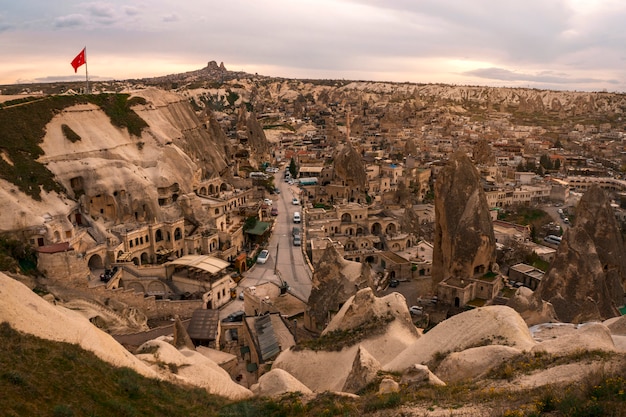 Landschaft von Goreme-Sonnenuntergangstandpunkt. Kappadokien. Provinz Nevsehir. Truthahn.