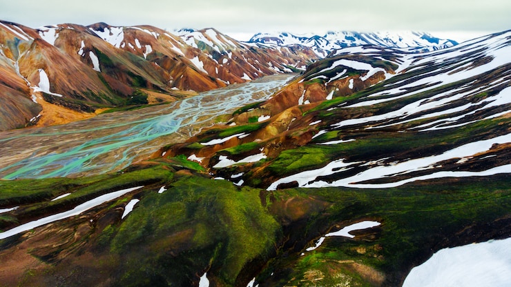Foto landschaft von landmannalaugar island hochland